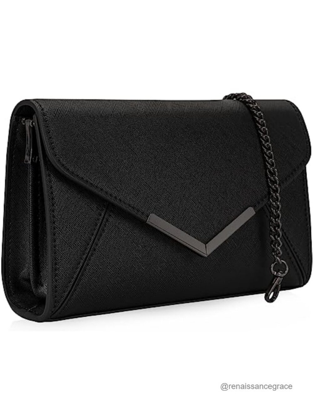 Faux Saffiano Leather Envelope Clutch Evening Handbag with Chain Strap
